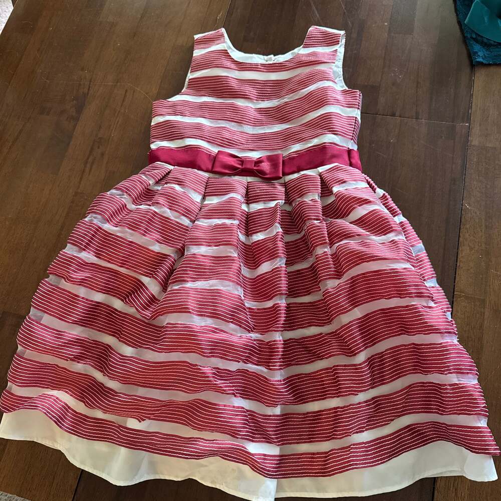 Jona Michelle Girls Red and White Striped Holiday Special Occasion Dress Size 10